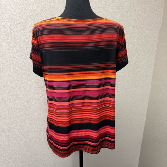 Worthington Petite PXL Orange Black Striped Career Blouse Stretch Top - Picture 5 of 9